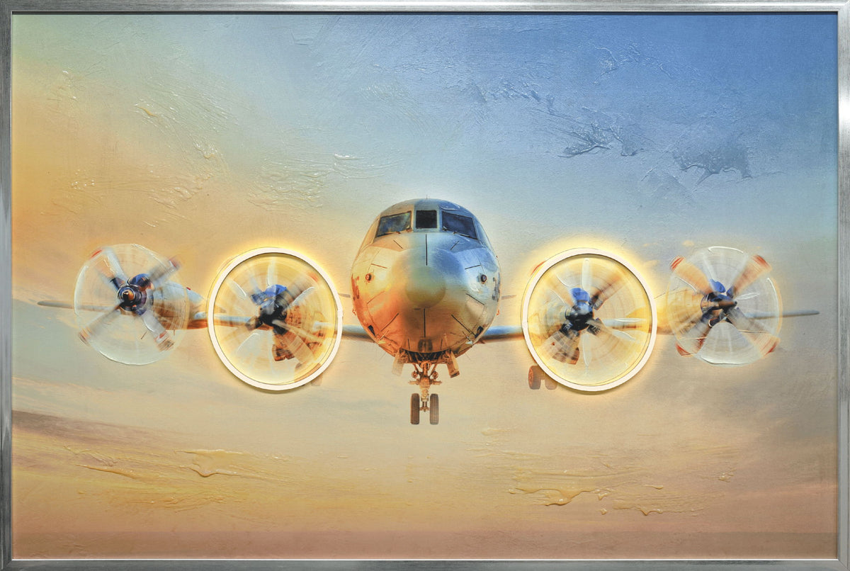 "Aviation Glow" Hand-Embellished LED In Frame - Metallic / Multicolor