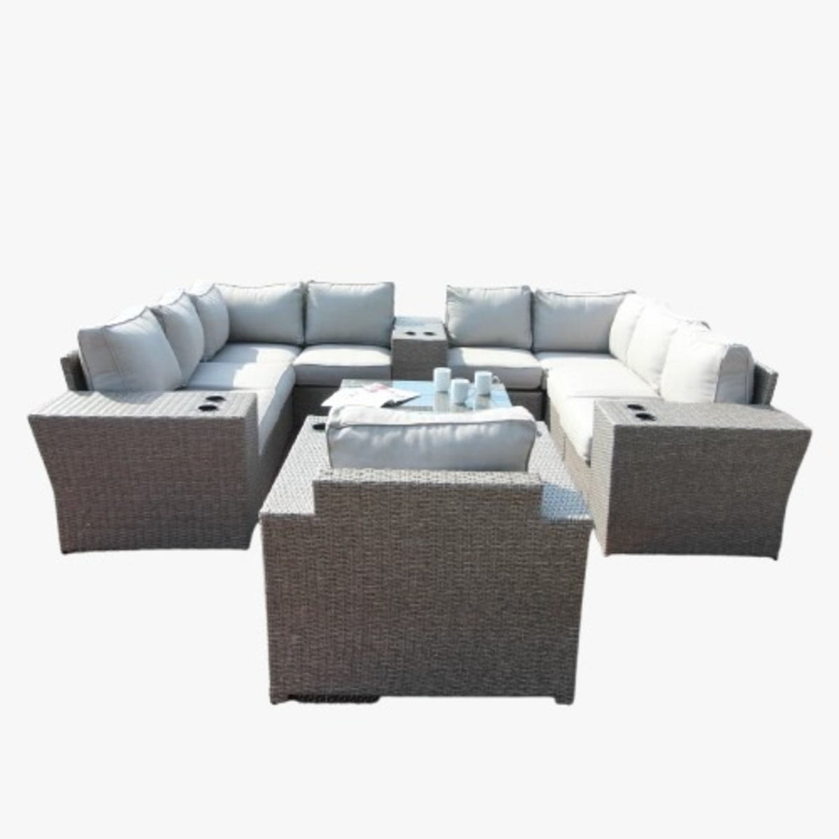 Outdoor 7 Person Conversation Set With Cushions, All Weather - Gray Mix