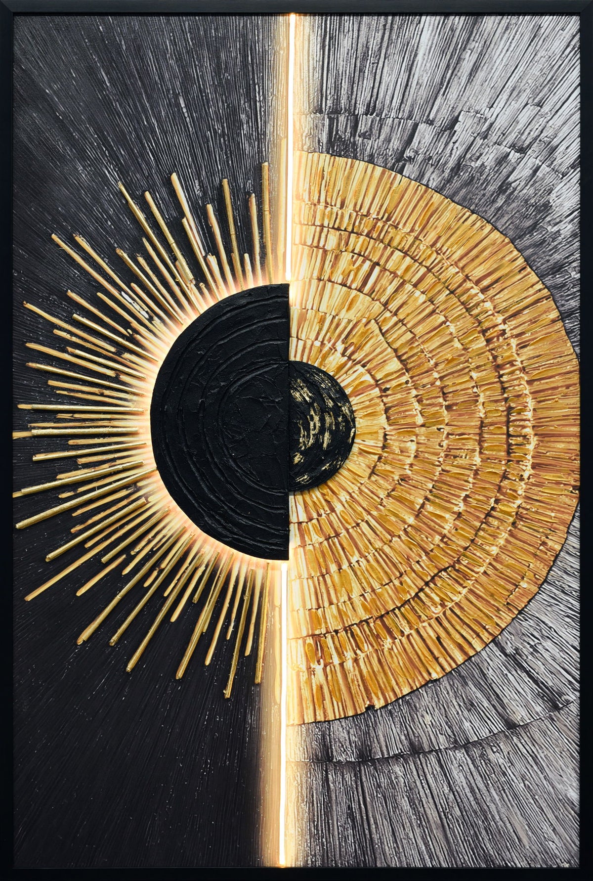 Solar Divide II Hand-Embellished LED Canvas In Frame - Black / Gold