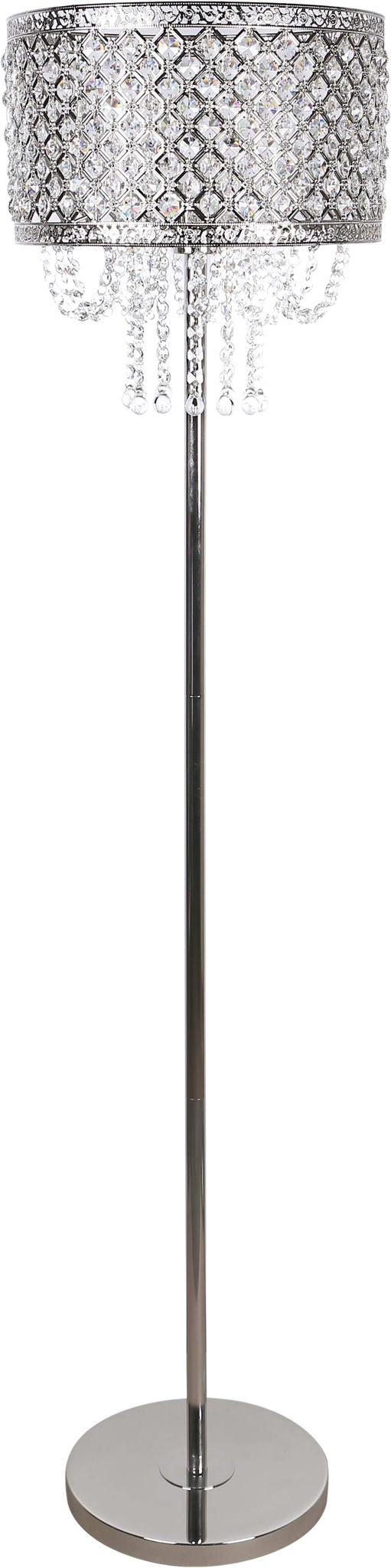 "Crystal Elegance I" Metal Floor Lamp - Polished Nickel / Clear Crystal