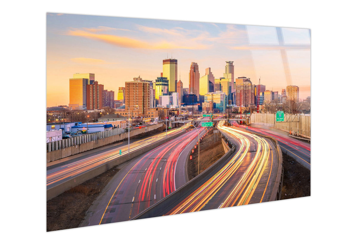 Minneapolis Neon Highways Tempered Glass With Foil - Gold / Gray