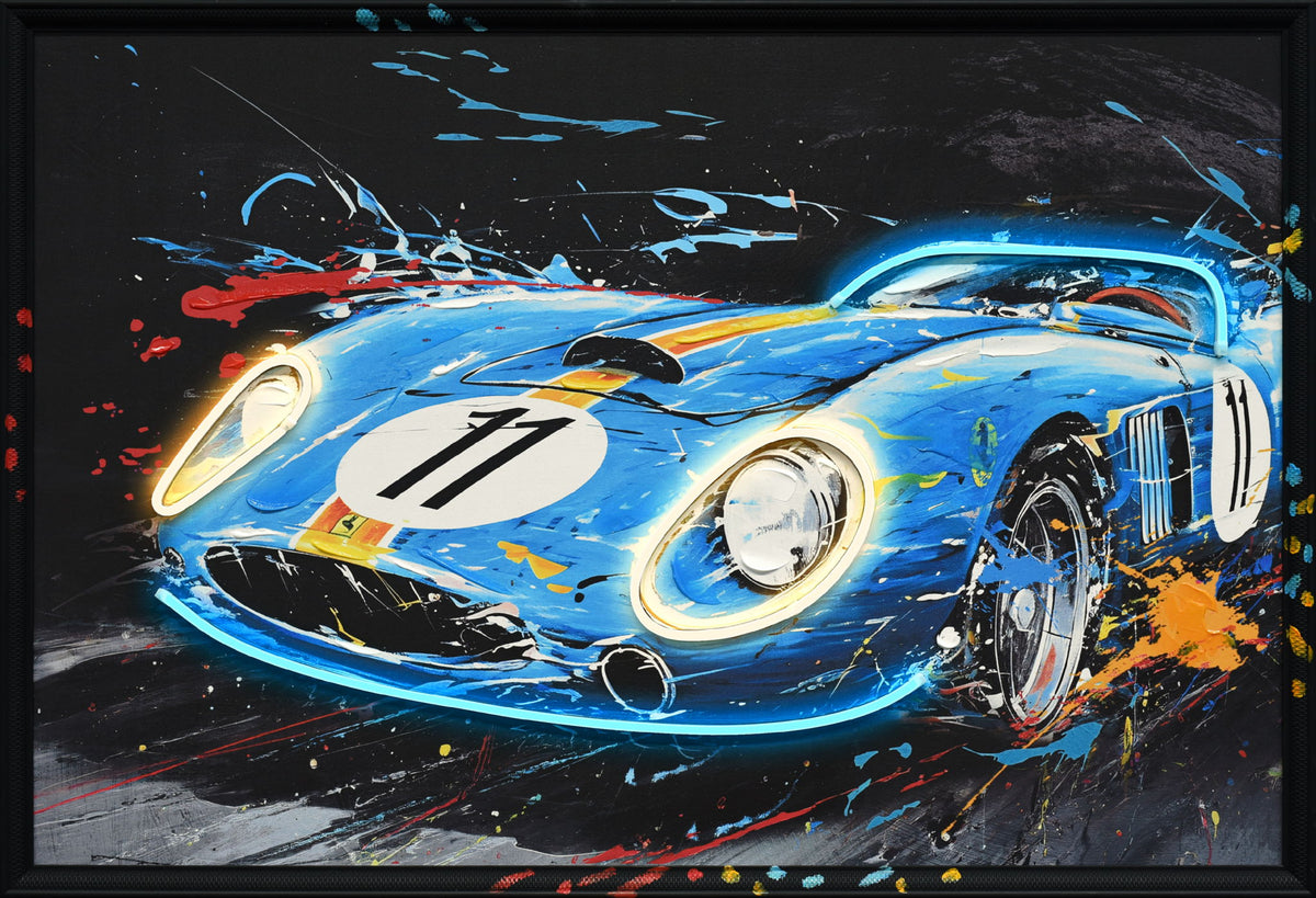 "Neon Racer" Hand-Embellished LED In Frame - Blue / Black / Red / Orange