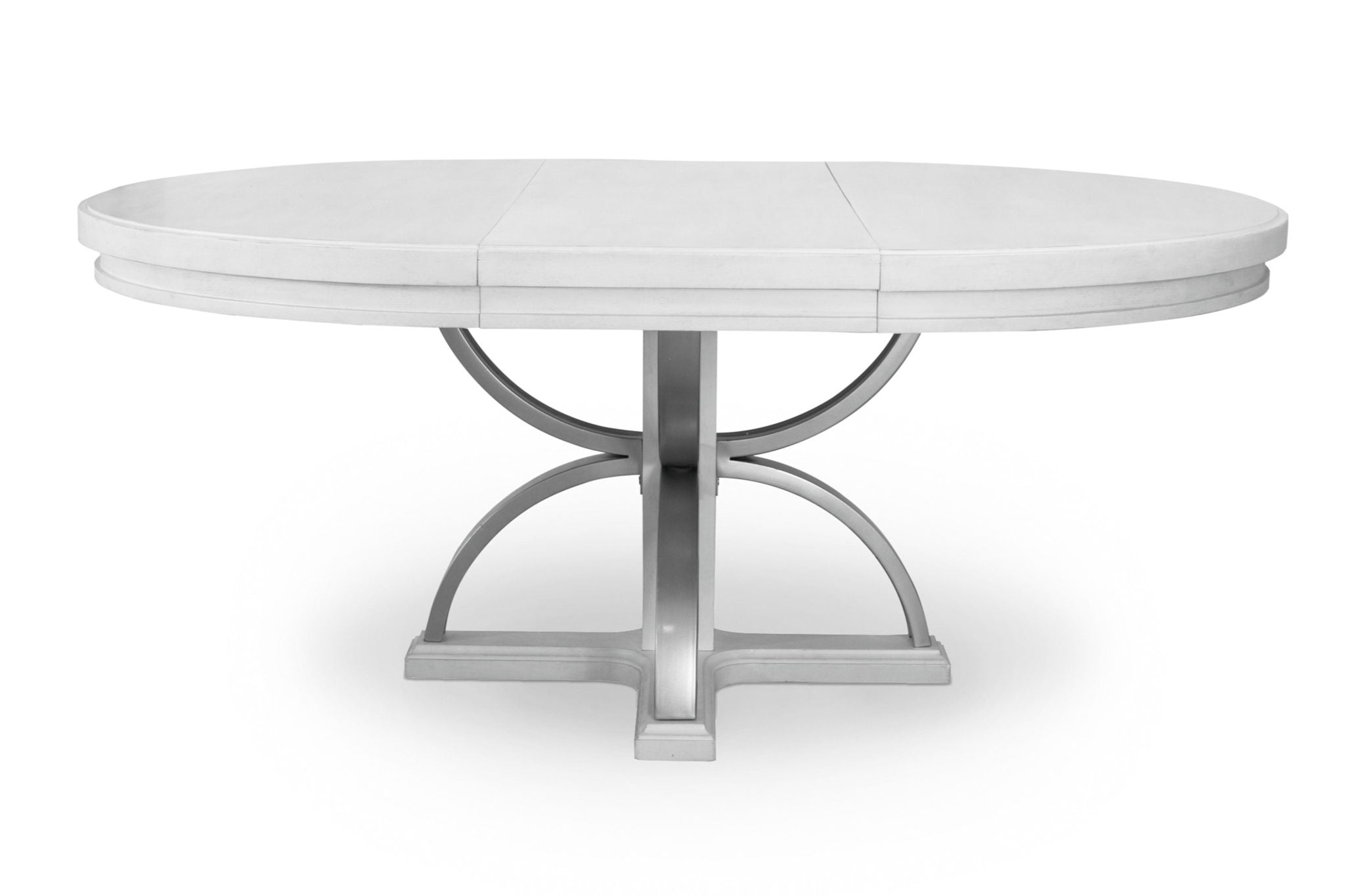 Point Breeze - Round Dining Table With Metal And 20" Leaf - Fresh White With Soft Gray Glaze