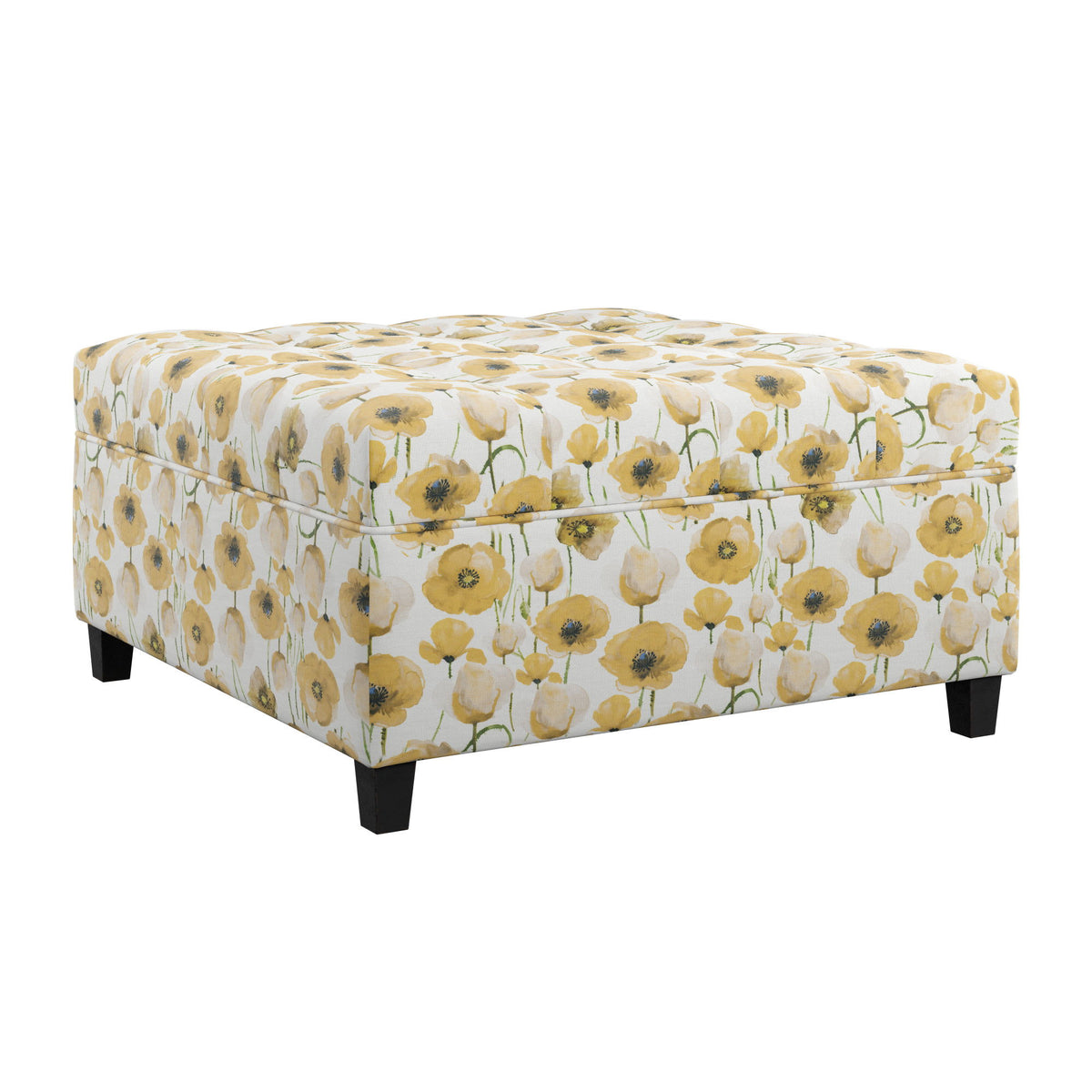 Floral Storage Ottoman With Traditional Design - Gold