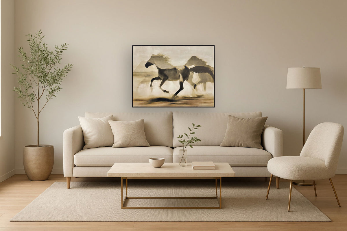 "Galloping Shadows" Hand-Embellished Canvas In Frame - Brown / Black