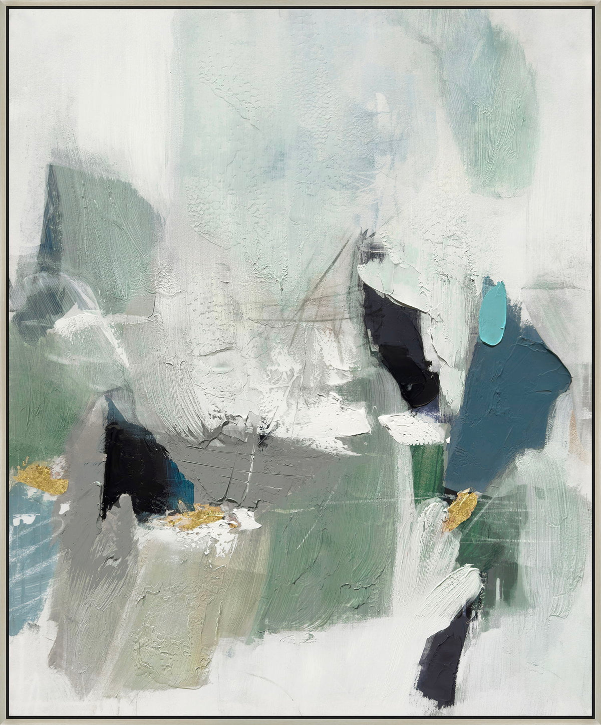 "Oceanic Whispers II" Hand-Embellished Canvas In Frame - Gray / White / Green