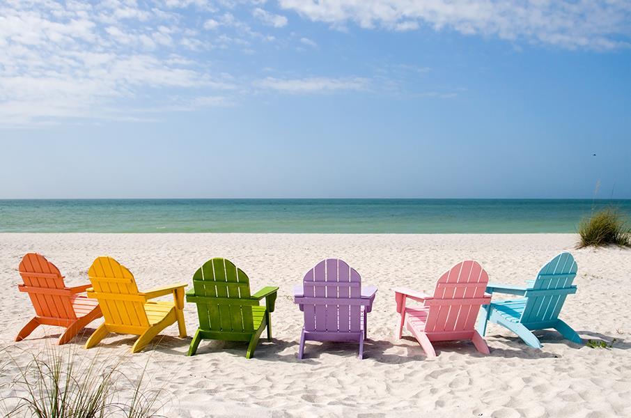 Rainbow Chairs On Beach (Small) - Blue