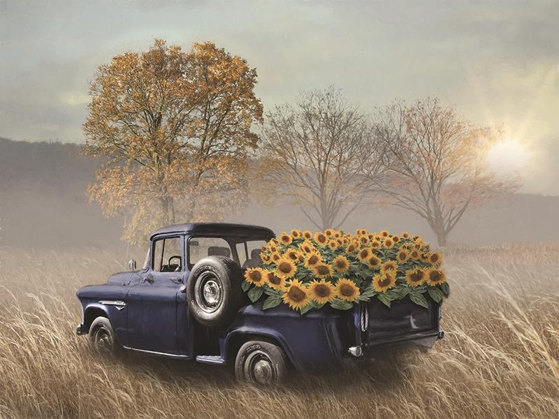 Sunflower Truck By Lori Deiter (Framed Small) - Light Brown