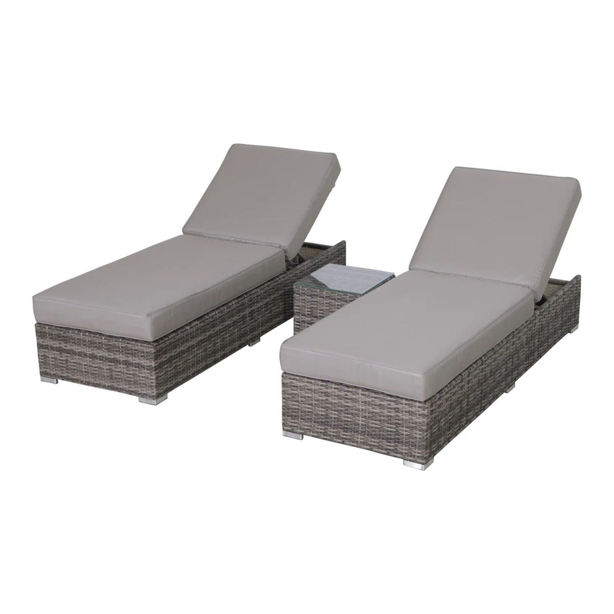 3 Piece Chaise Lounge Set With Adjustable Reclining - Gray Mix