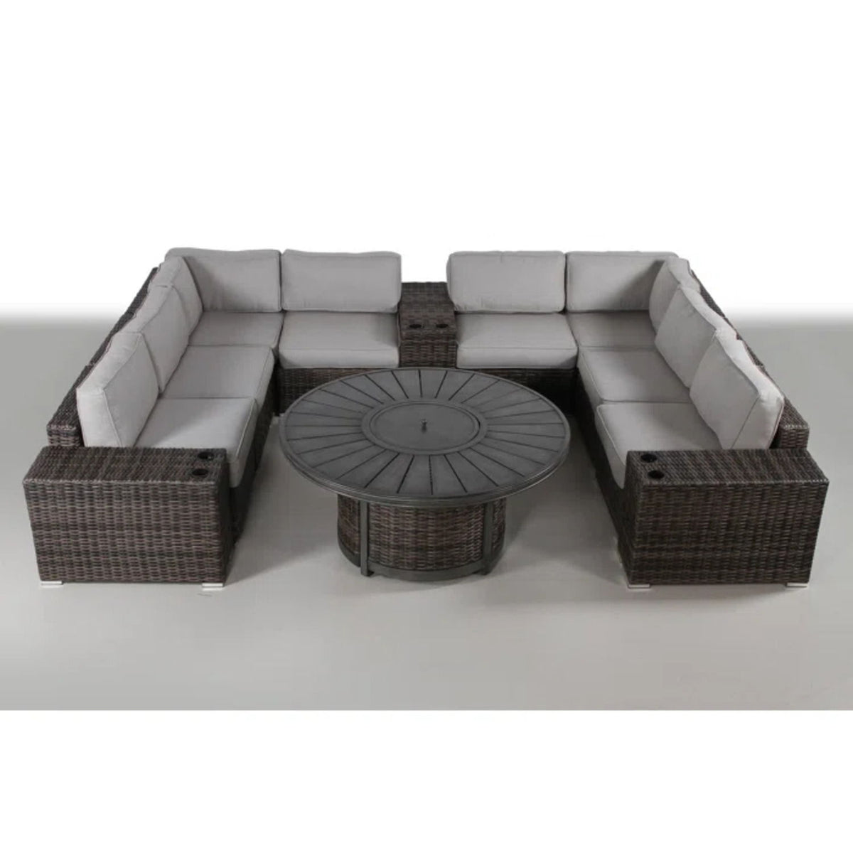 Patio Seating Group With Cushions And Fire Pit - Espresso