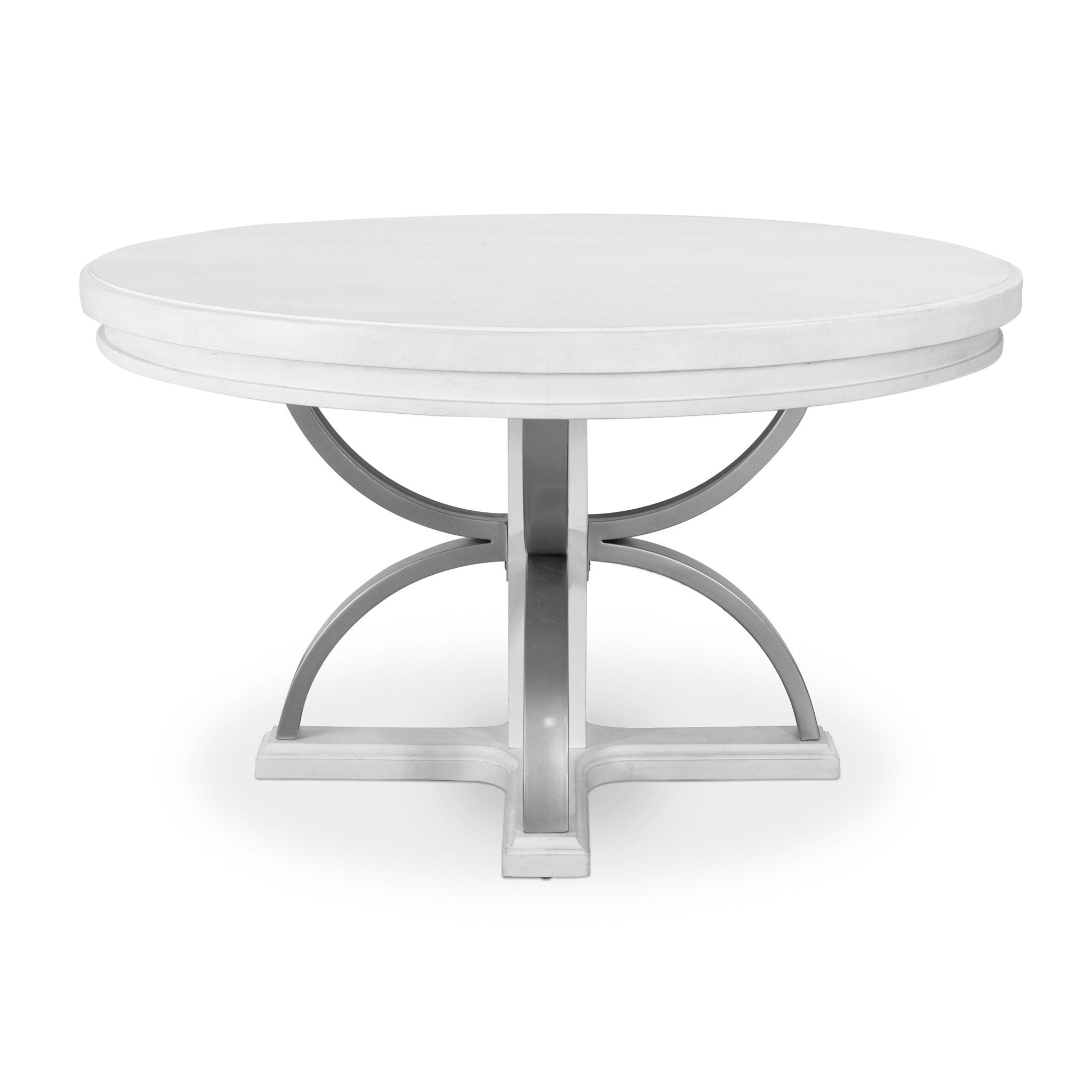 Point Breeze - Round Dining Table With Metal And 20" Leaf - Fresh White With Soft Gray Glaze