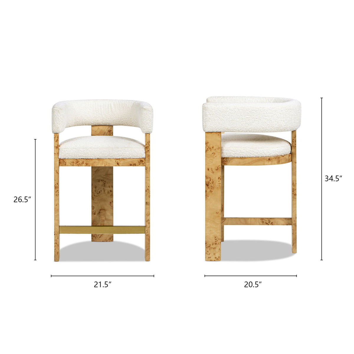 Vavona - Burl Upholstered Barrel Back Counter Height Bar Stool - Polar Off White
