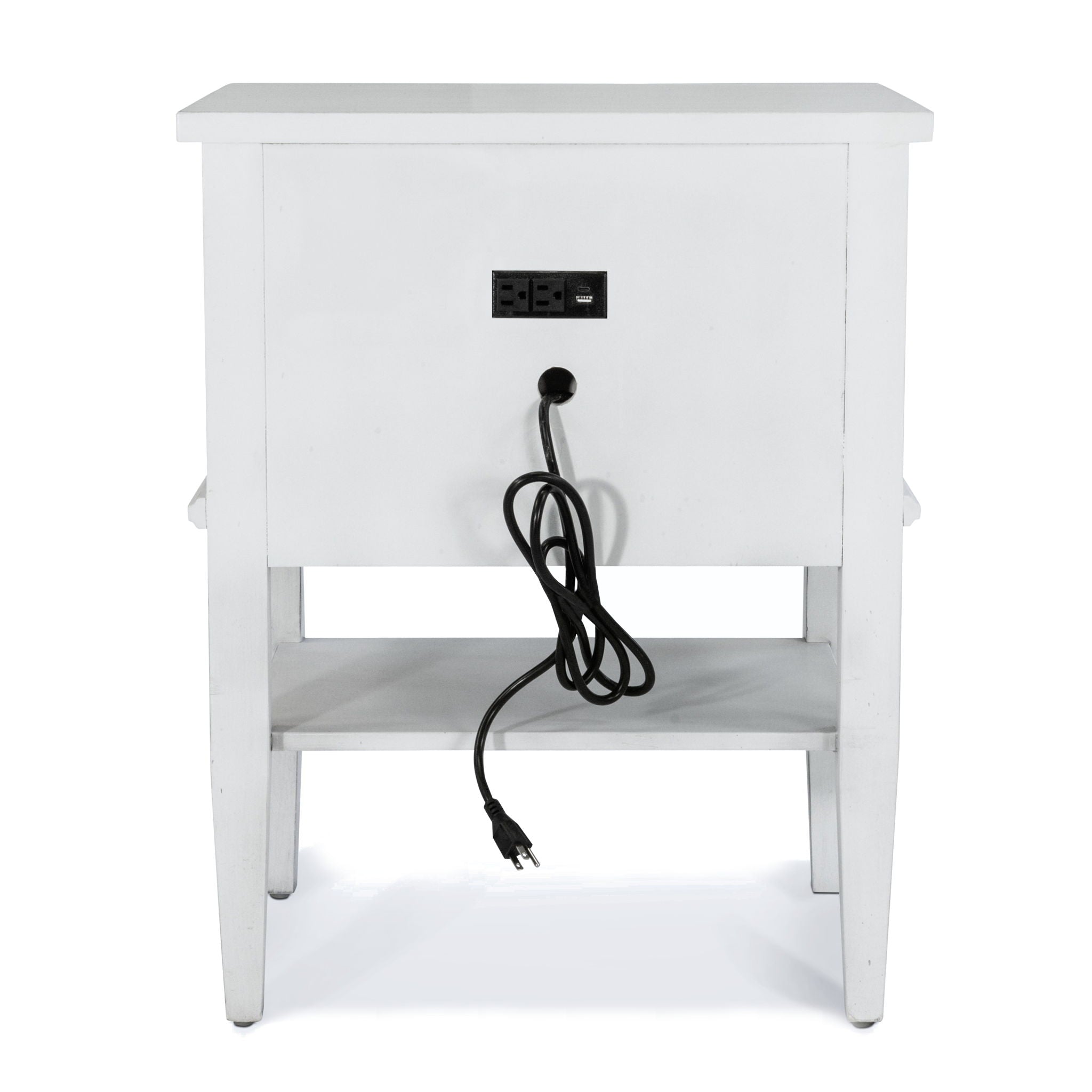 Point Breeze - 1 Drawer Nightstand With Jewelry Tray, Shelf, Power Strip, USB-A And USB-C Port - Fresh White With Soft Gray Glaze
