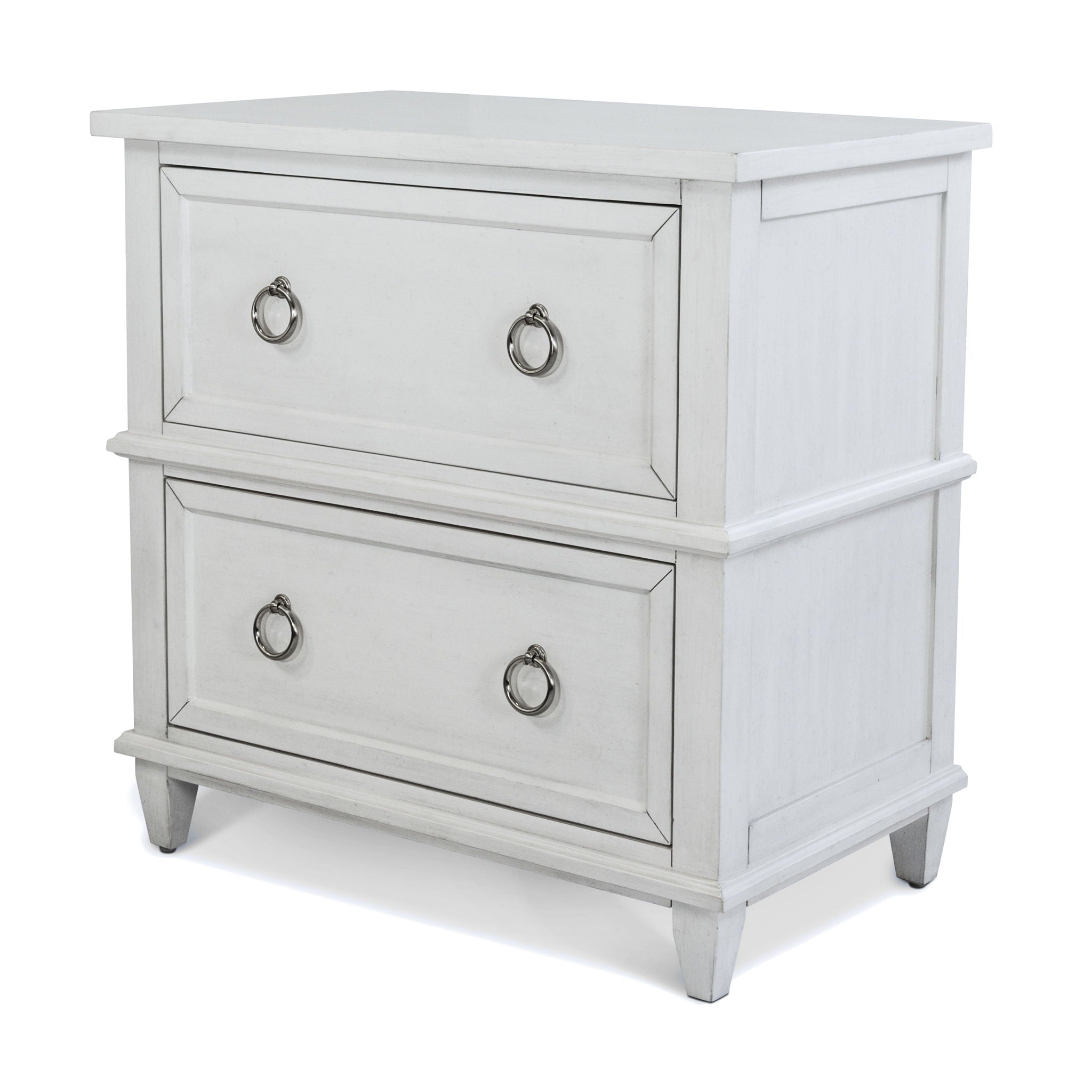 Point Breeze - 2 Drawer Nightstand With Power Strip, USB-A And USB-C Port - Fresh White With Soft Gray Glaze