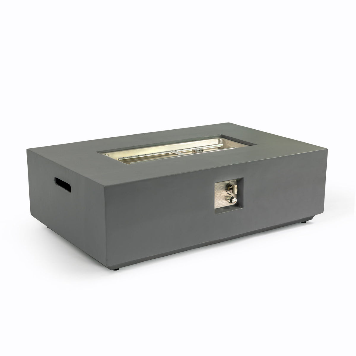 Volon - Rectangular Fire Pit Table, Propane Powered, 50,000 BTU - Light Gray