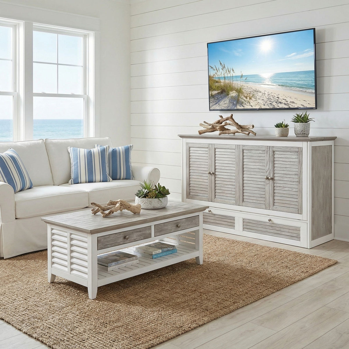 Islamorada - Queen Size Cabinet Bed With Mattress - Dapple Gray / Blanc