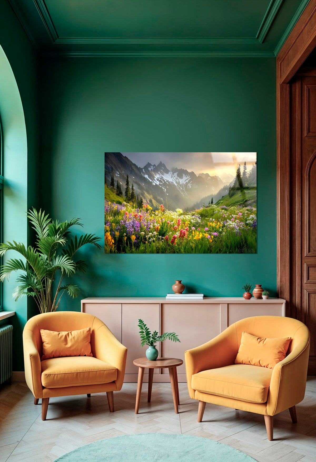 Alpine Wildflower Misty Tempered Glass - Green / Gold