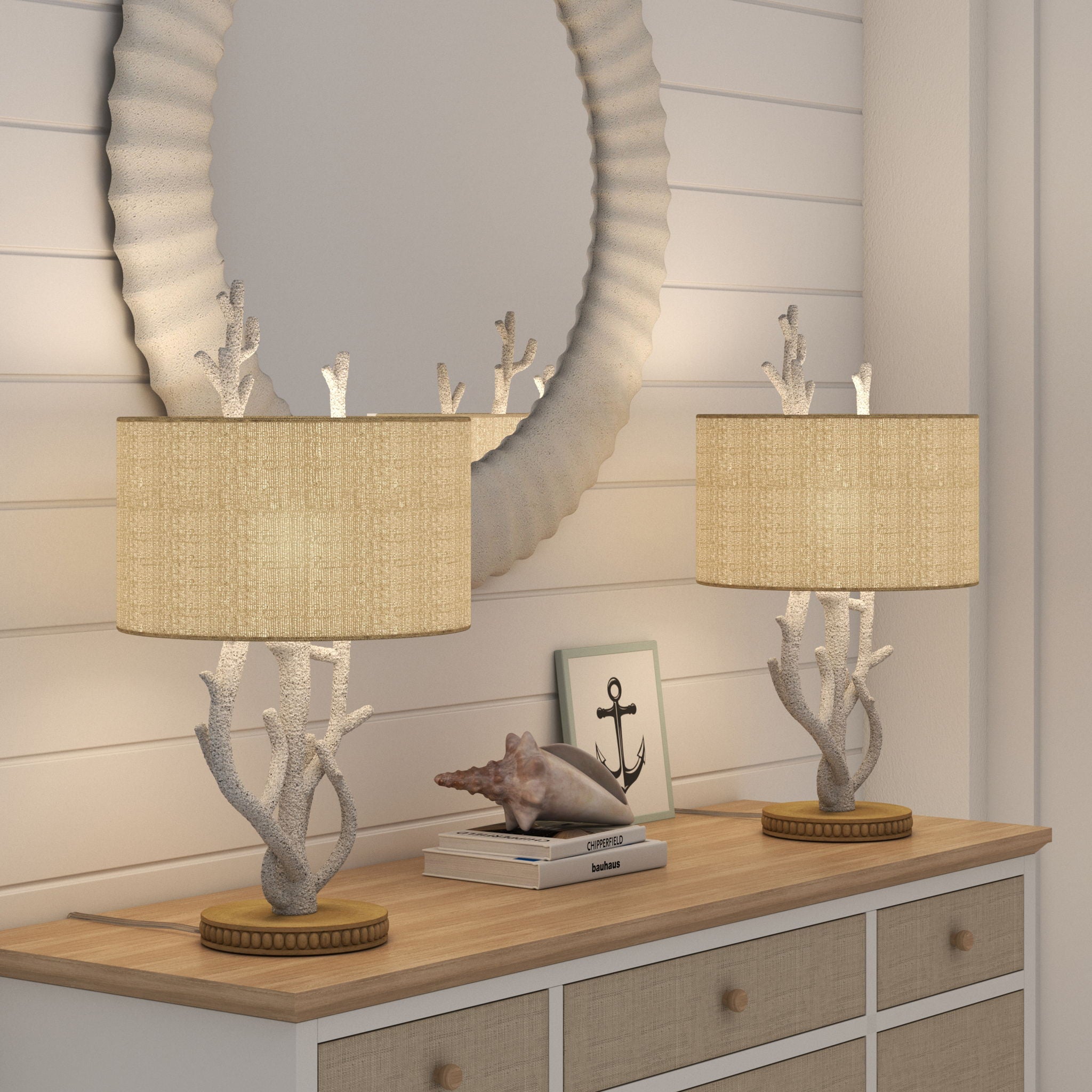 Coral - Resin Table Lamp (Set of 2) - White / Natural