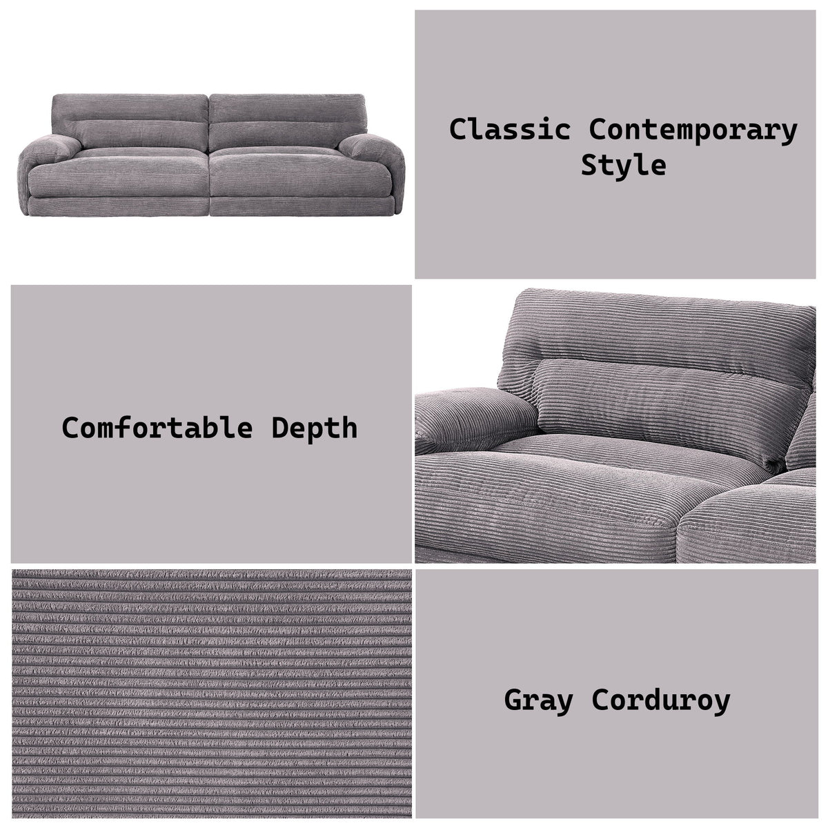 Cadenza - Corduroy Sofa - Gray