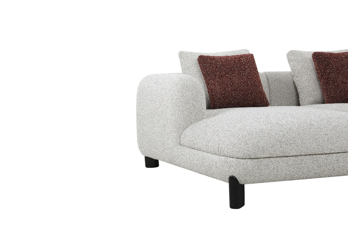 Mardi - Tweed Sectional Sofa With 3 Pillows - Maroon / Beige
