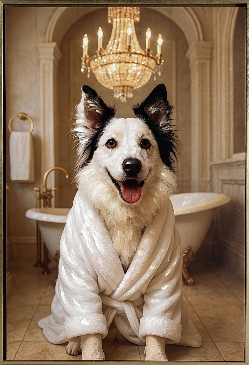Spa Pup I Hand-Embellished Canvas In Frame - Black / Gold
