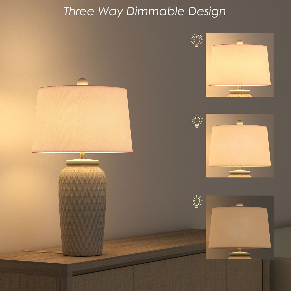 Luna - Ceramic Table Lamp With Gentle Distressing (Set of 2) - White