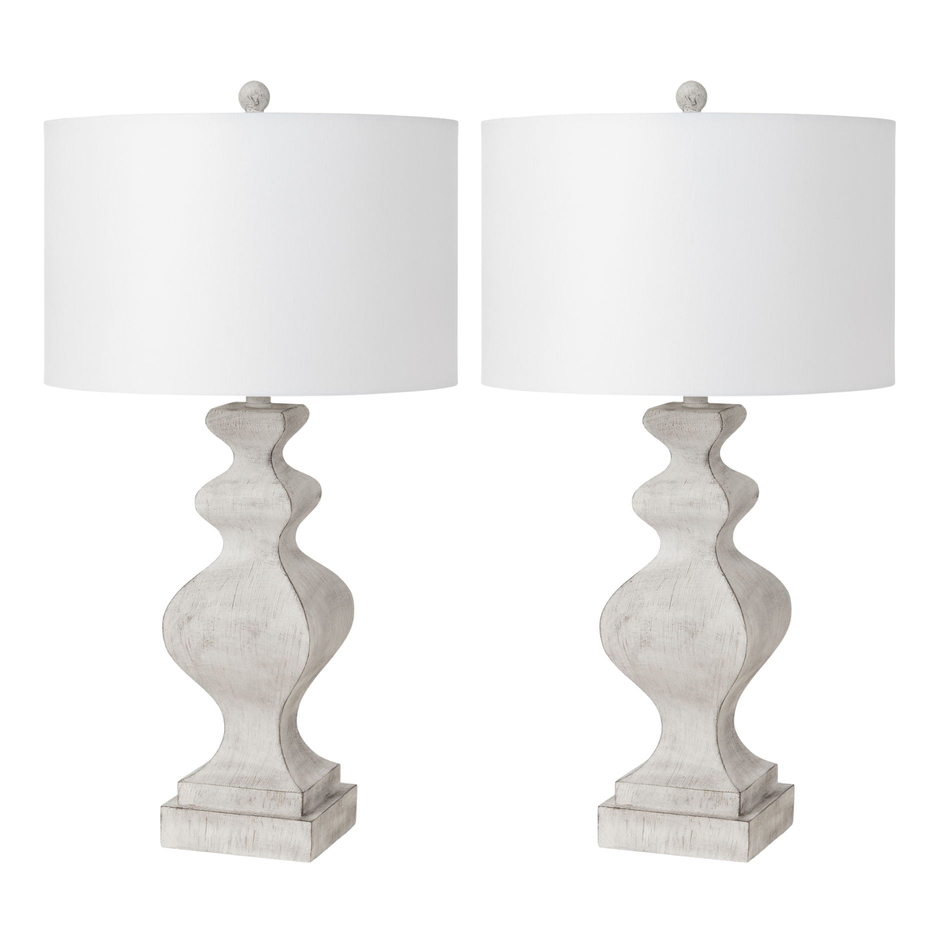 Cyrus - Farmhouse Polyresin Table Lamp With USB (Set of 2) - Distressed White