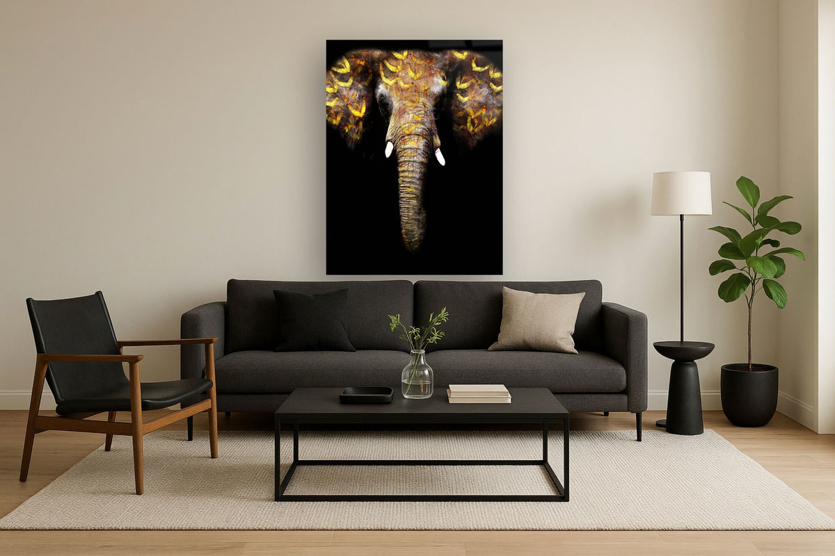 Floating Tempered Glass With Foil Elephant - Black