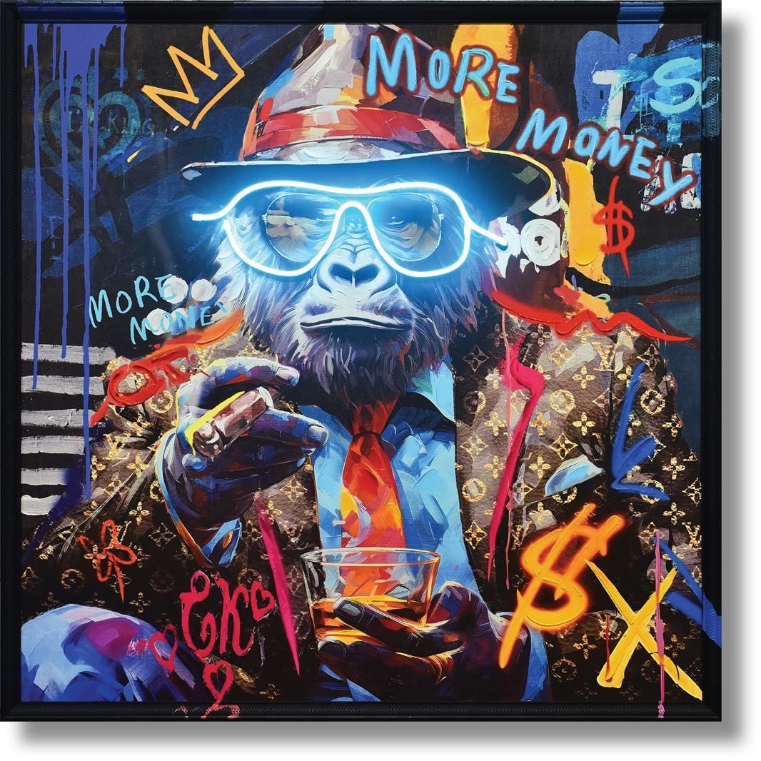 Neon King Simian - 33" x 33" Framed Wall Art - Blue