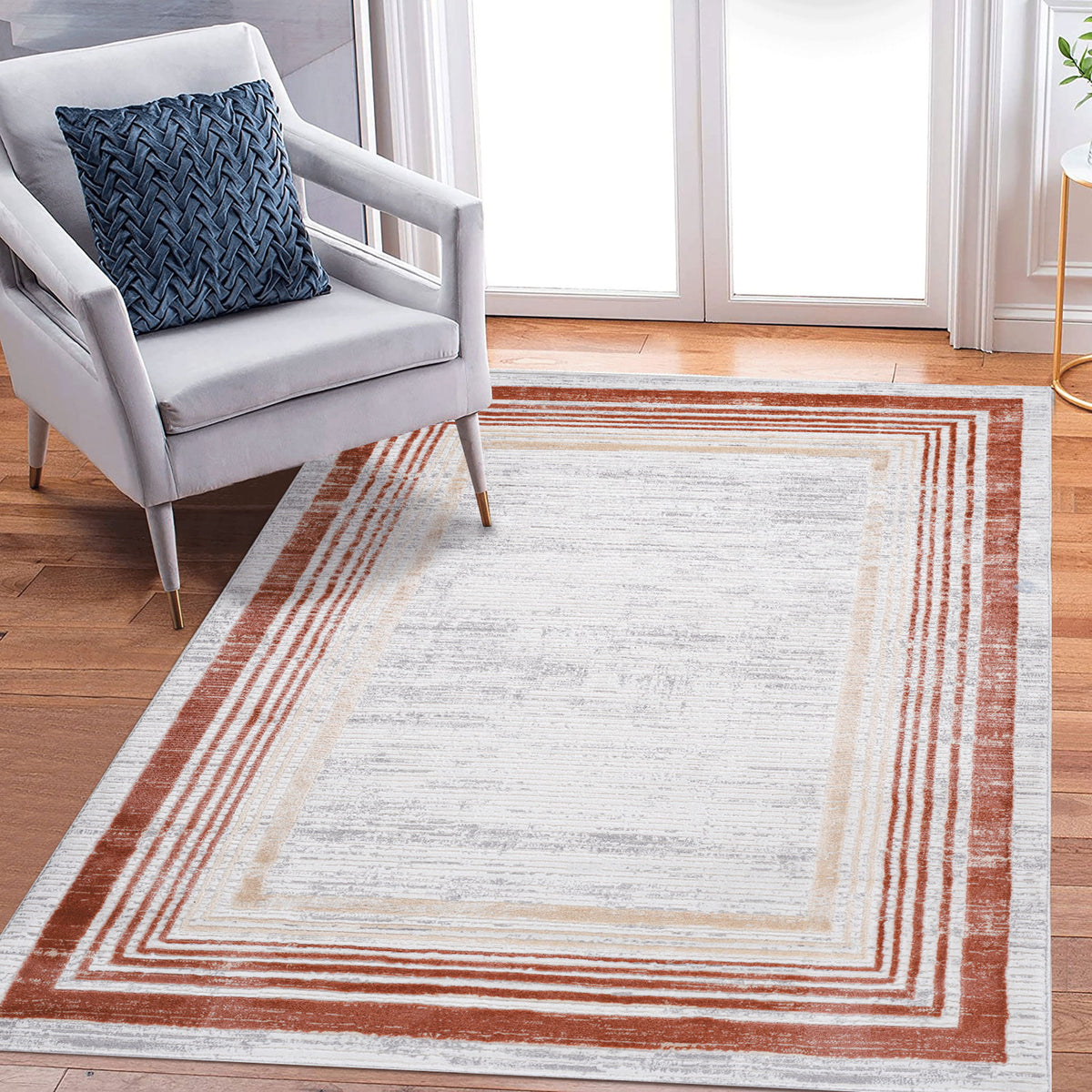 Marfi - 8' X 10' Bordered Area Rug - Brown / Ivory