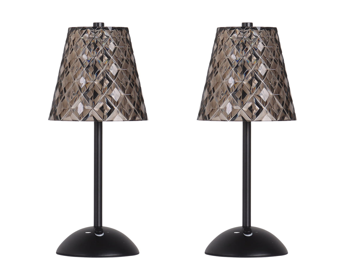 "Crystal Radiance II" Rechargeable LED Metal Accent Lamp (Set of 2) - Matte Black / Smoke