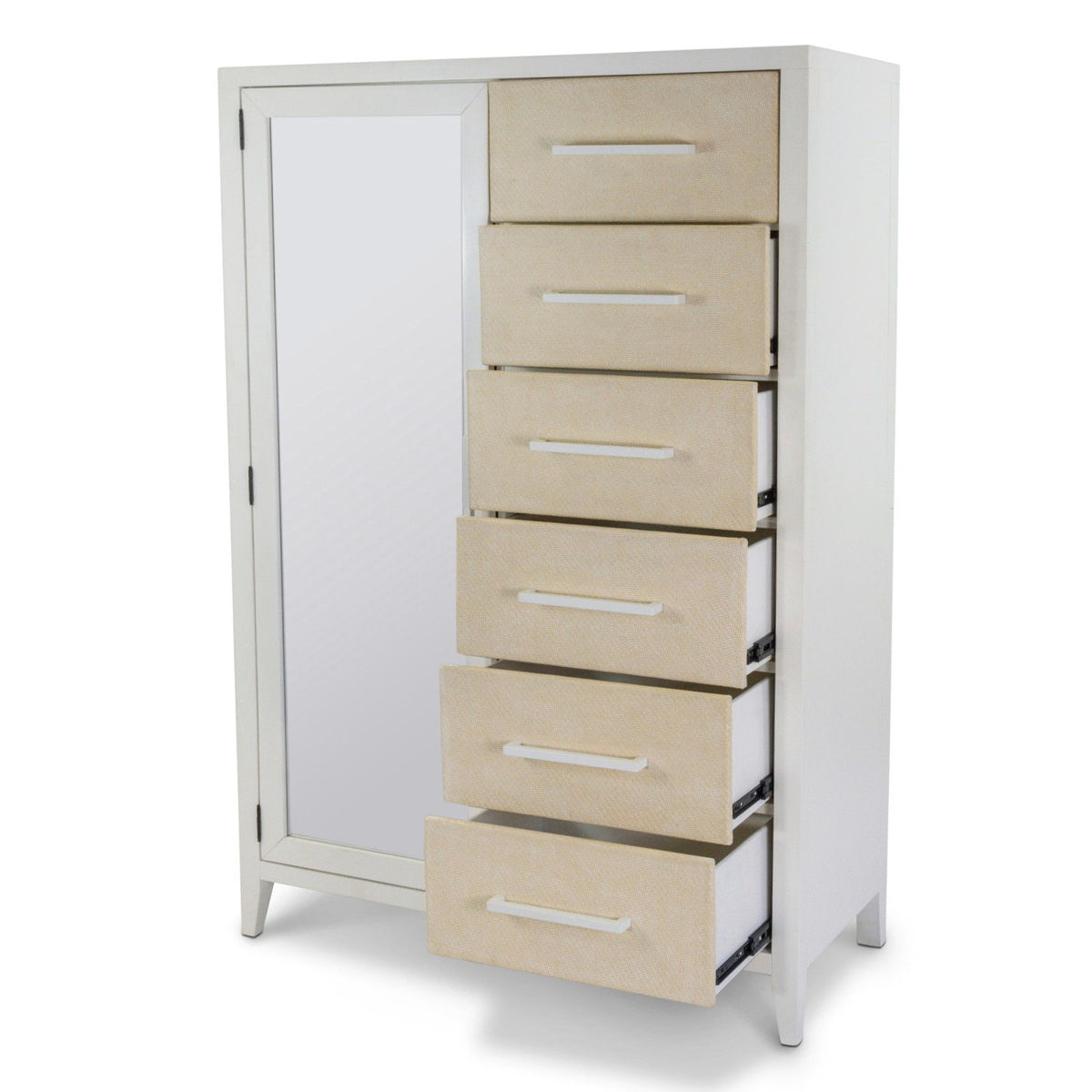 Miramar - Woven Mirrored Door Chest - Sand / Stark White
