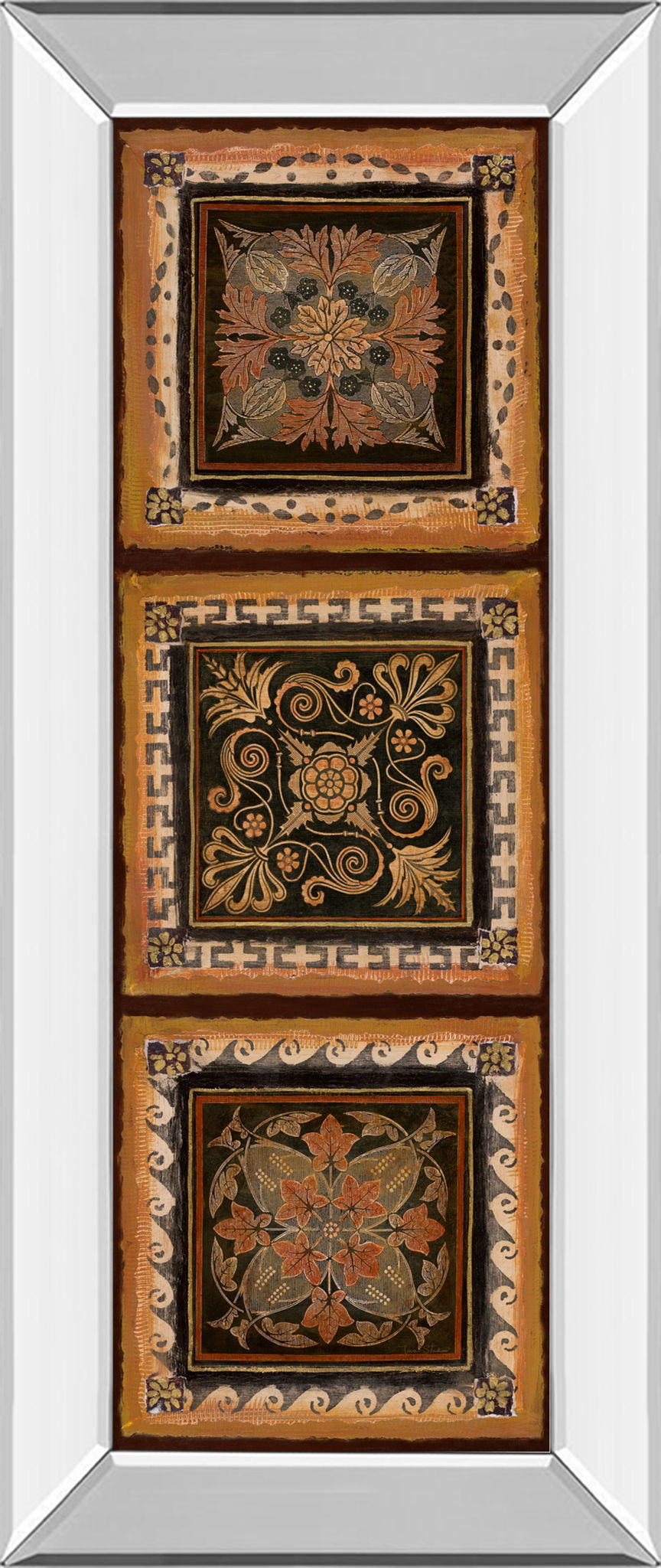Folk Art Panel Il By Tava Studios - Mirror Framed Print Wall Art - Dark Brown