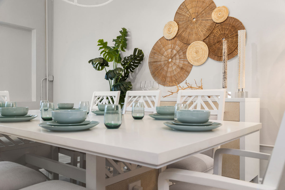 Miramar - Extendable Trestle Dining Table With Self Storing Leaf - Sand / Stark White