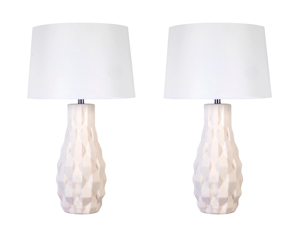"Sculpted Elegance" Ceramic Table Lamp (Set of 2) - White Sand
