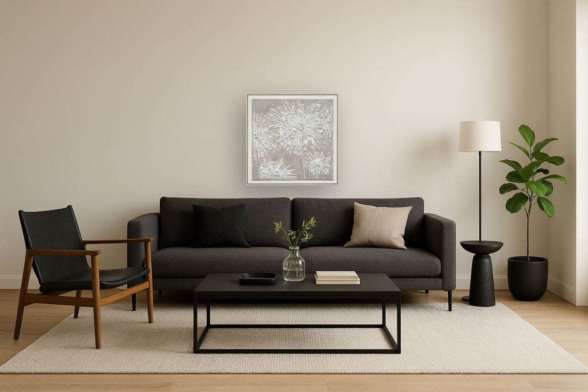 "Textured Elegance II" Hand-Painted Canvas In Frame - White / Gray