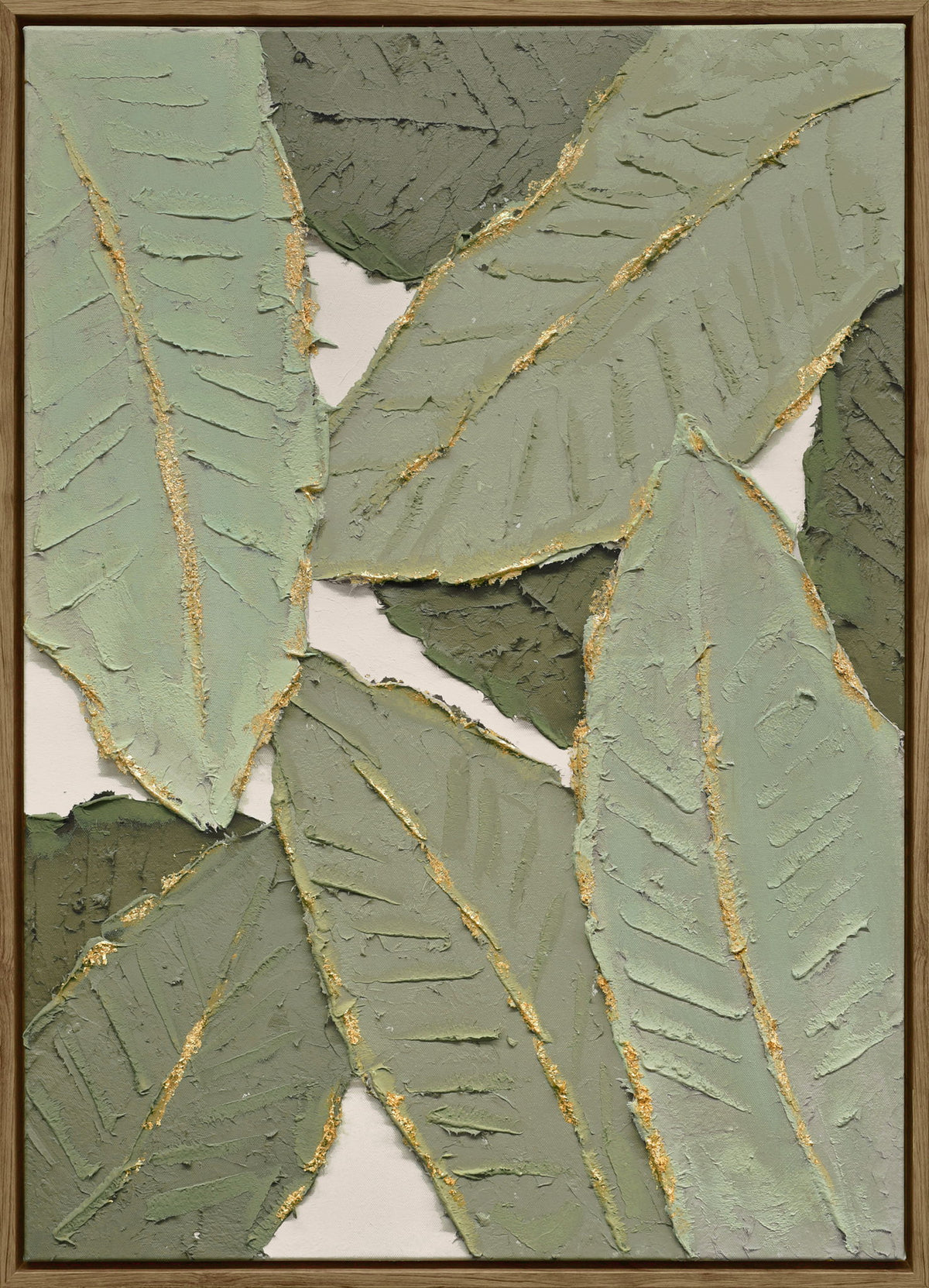 "Verdant Essence I" Hand-Embellished Canvas In Frame - Green / Gold / Wood