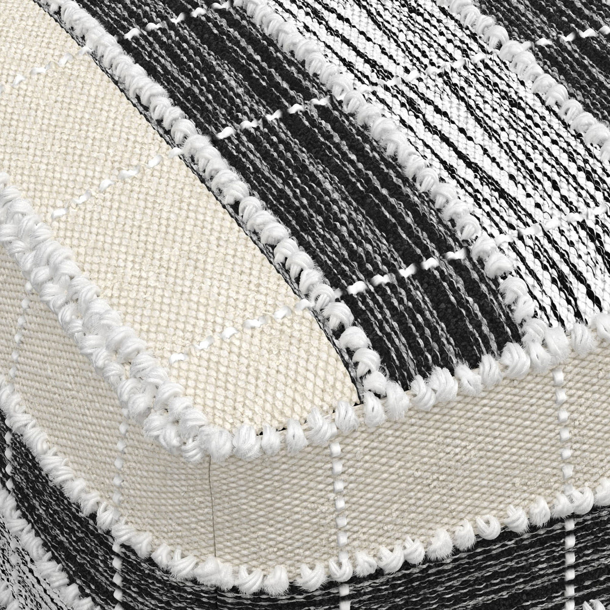 Barley - Square Pouf - White / Beige / Black