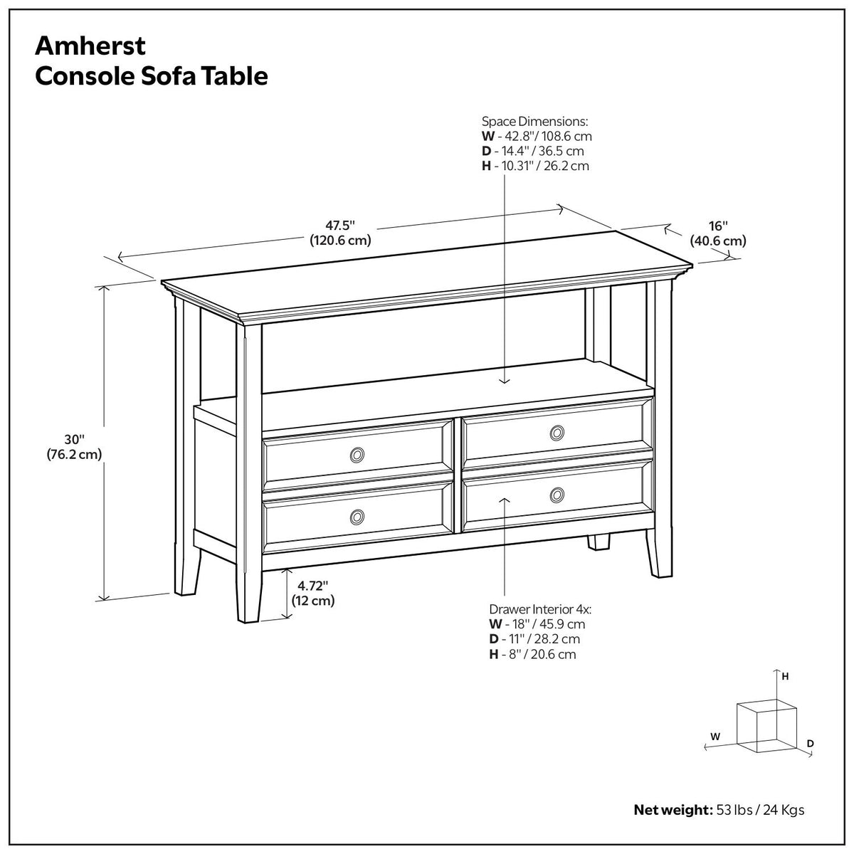 Amherst - Console Sofa Table, Handcrafted