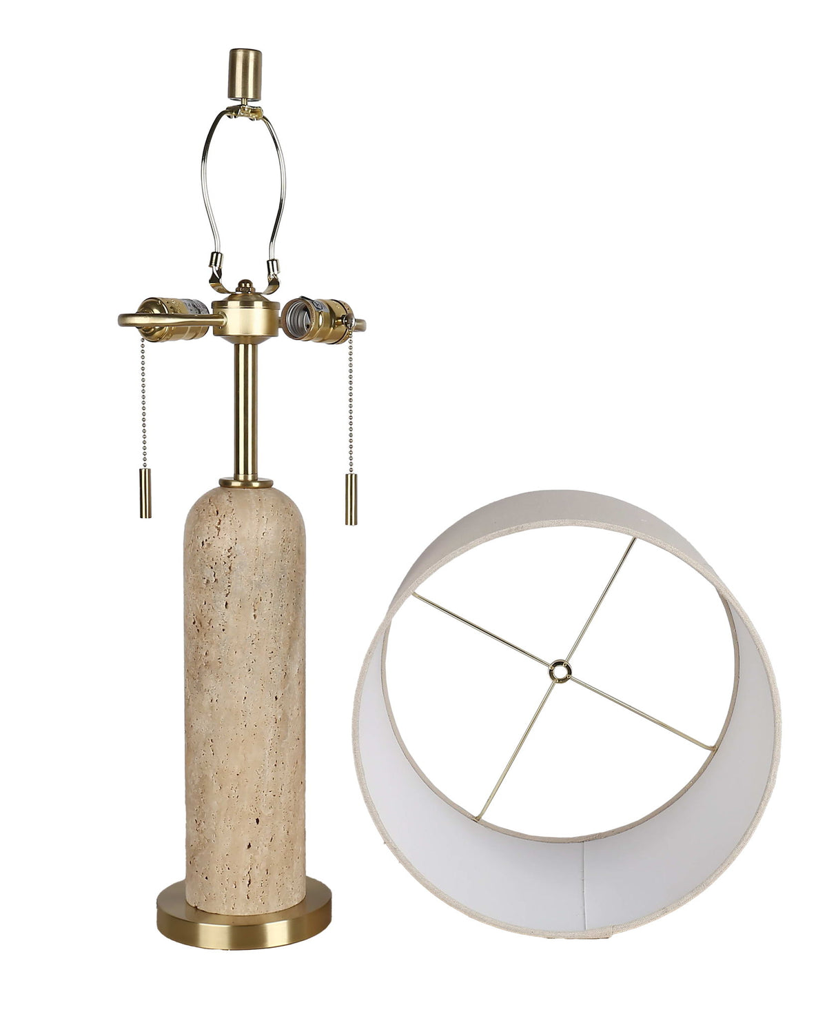 "Travertine Elegance" Travertine Table Lamp (Set of 2) - Travertine / Soft Gold