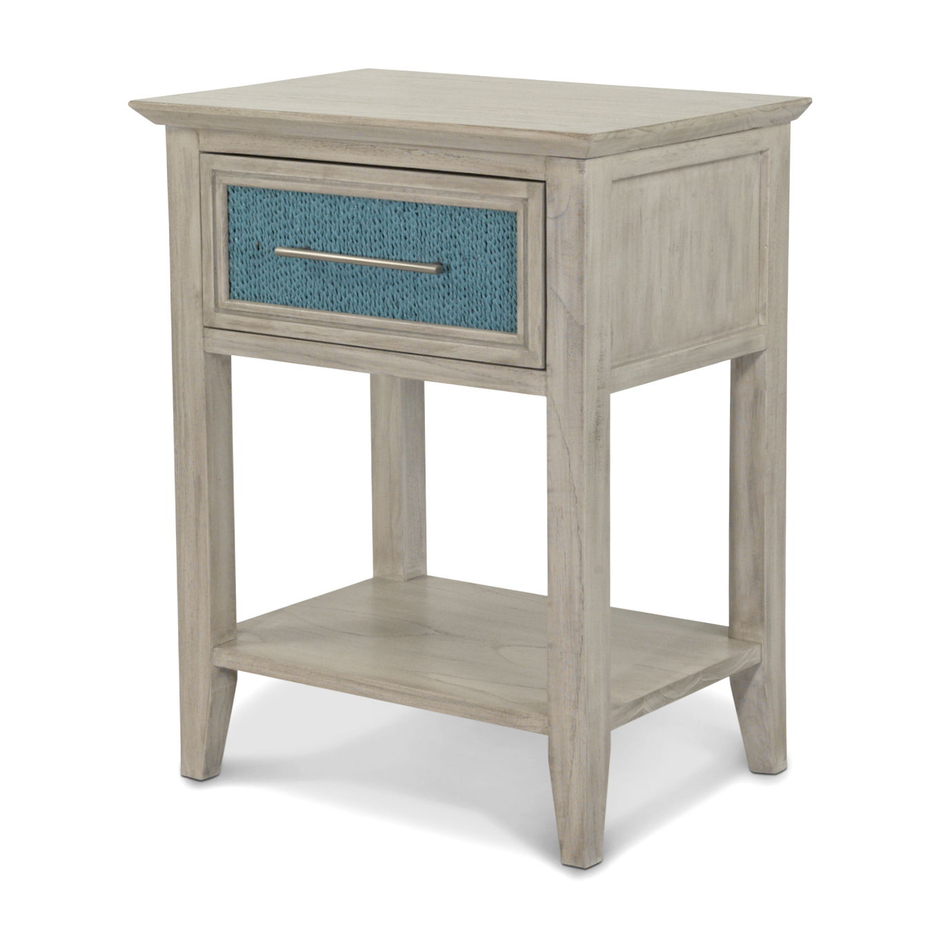 Ocean Isles - 1 Drawer Woven Nightstand With Power Strip And USB-A Port - Ocean Blue / Aged Ivory