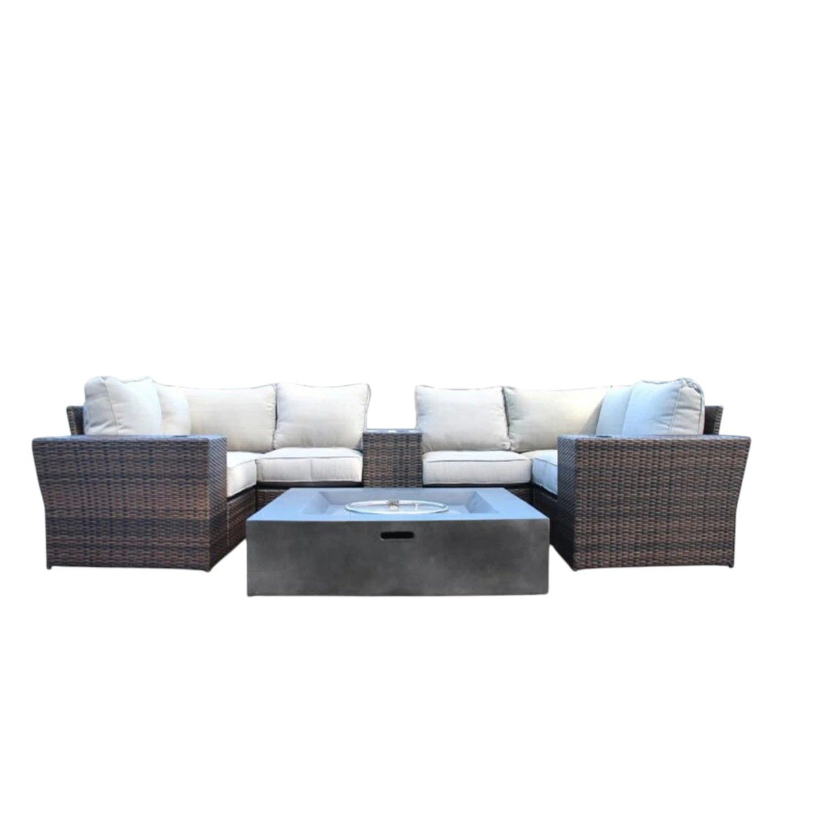 Patio Seating Set With Cushions And Fire Pit - Brown
