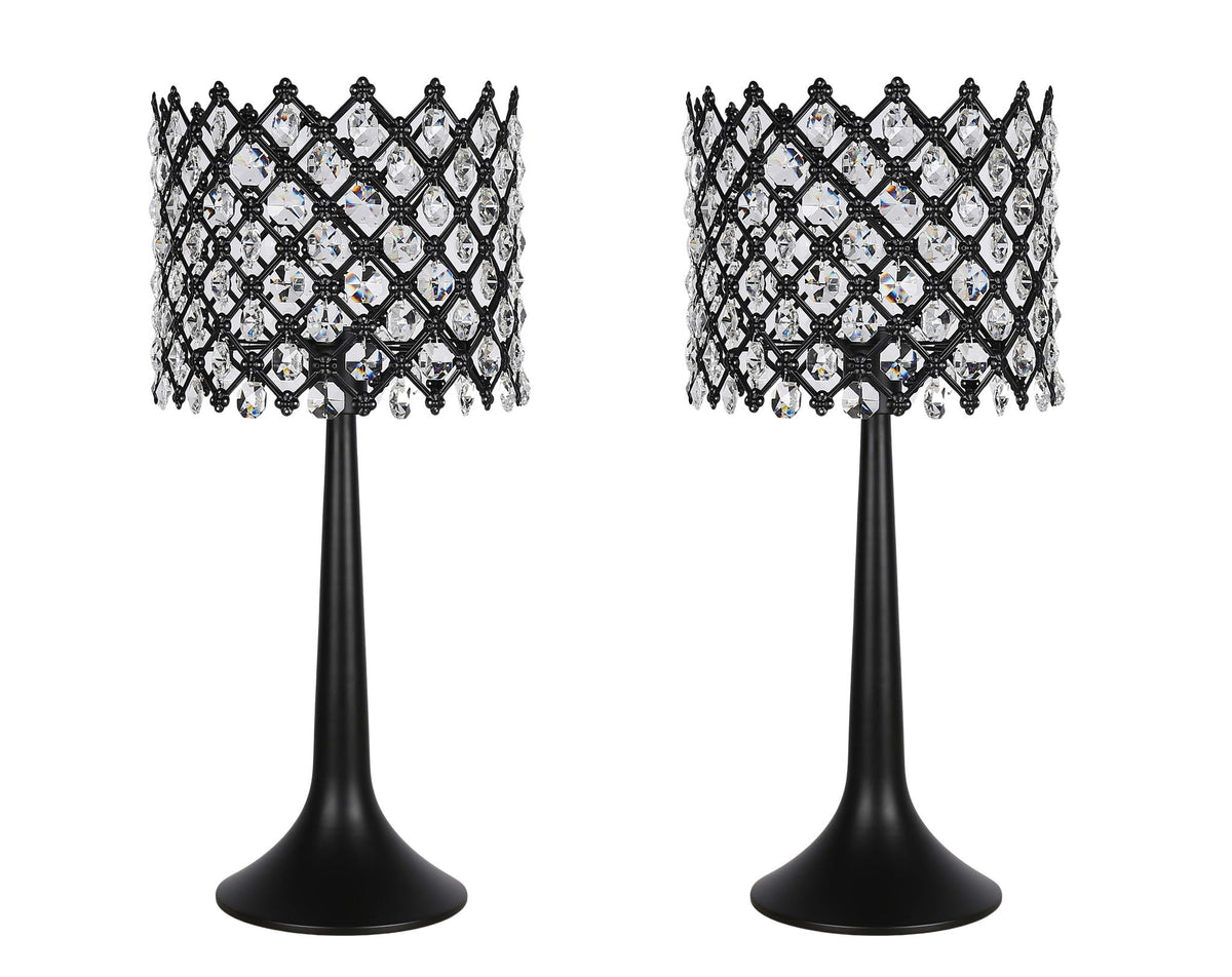 "Crystal Lattice Radiance" Metal And Crystal Table Lamp (Set of 2) - Matt Black / Clear Crystal
