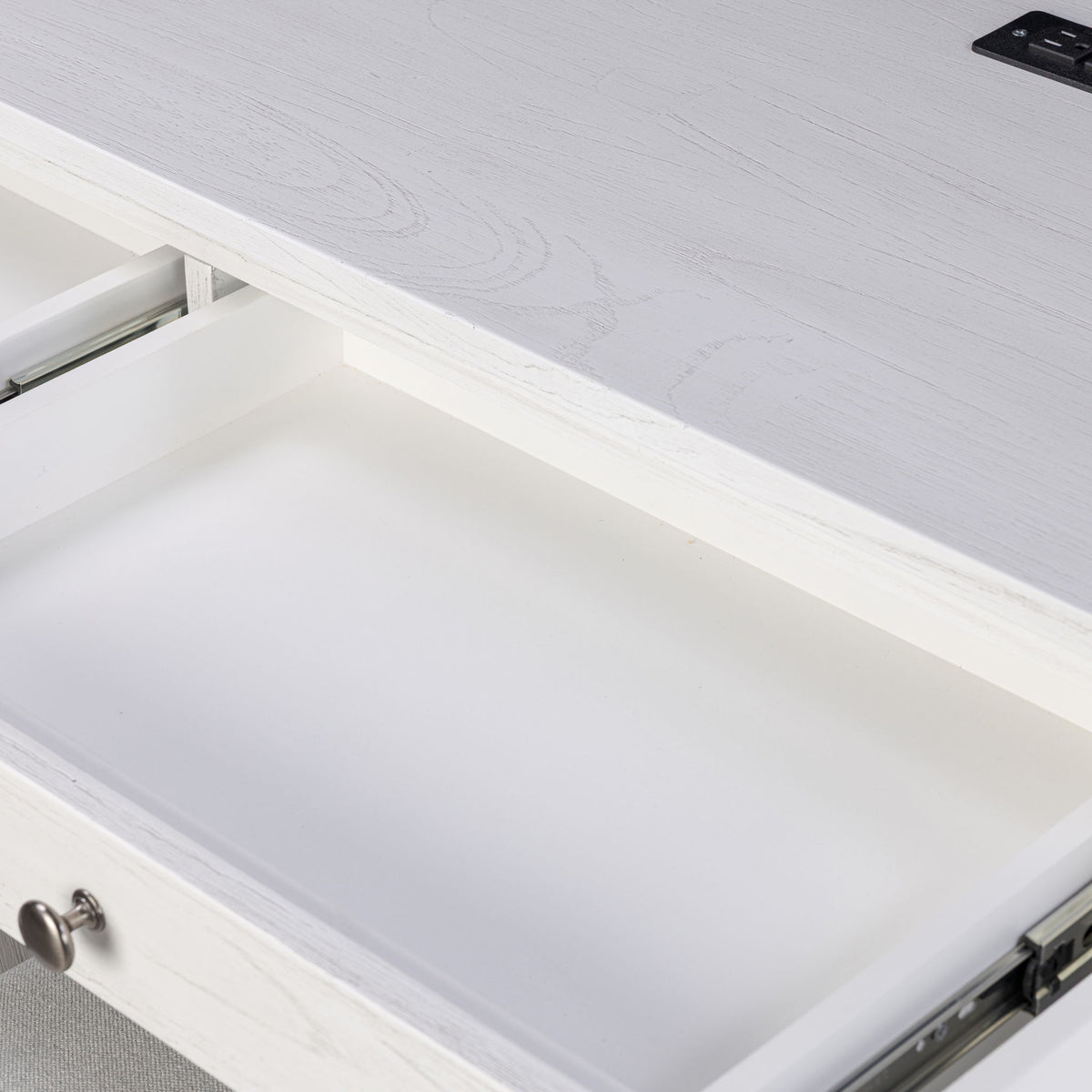 Surfside - 3-Drawer Console With Power Strip, USB-A And USB-C Port - Weathered White