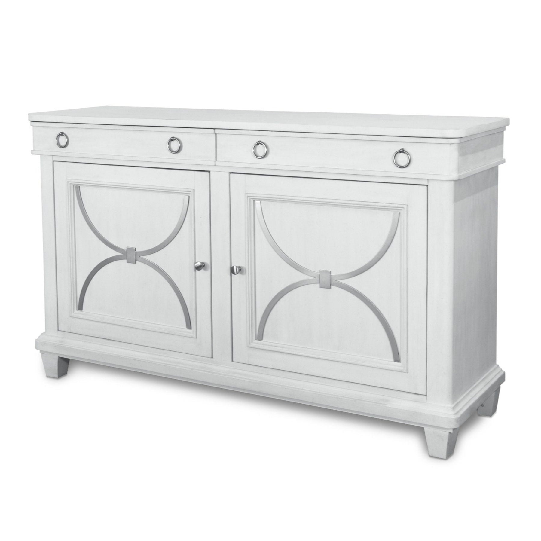 Point Breeze - Credenza With Metal And Silver Tray - Fresh White With Soft Gray Glaze