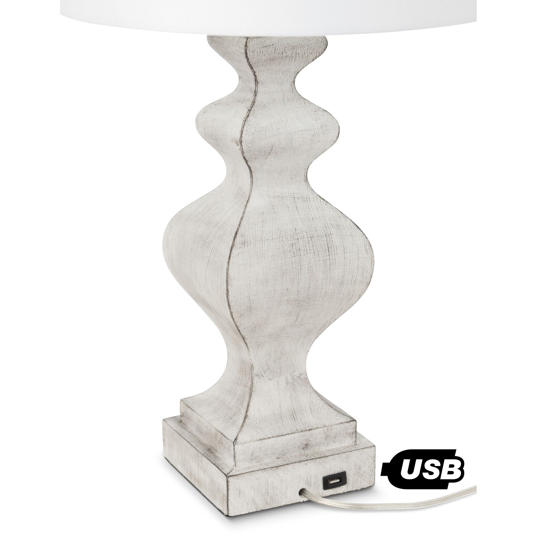 Cyrus - Farmhouse Polyresin Table Lamp With USB (Set of 2) - Distressed White