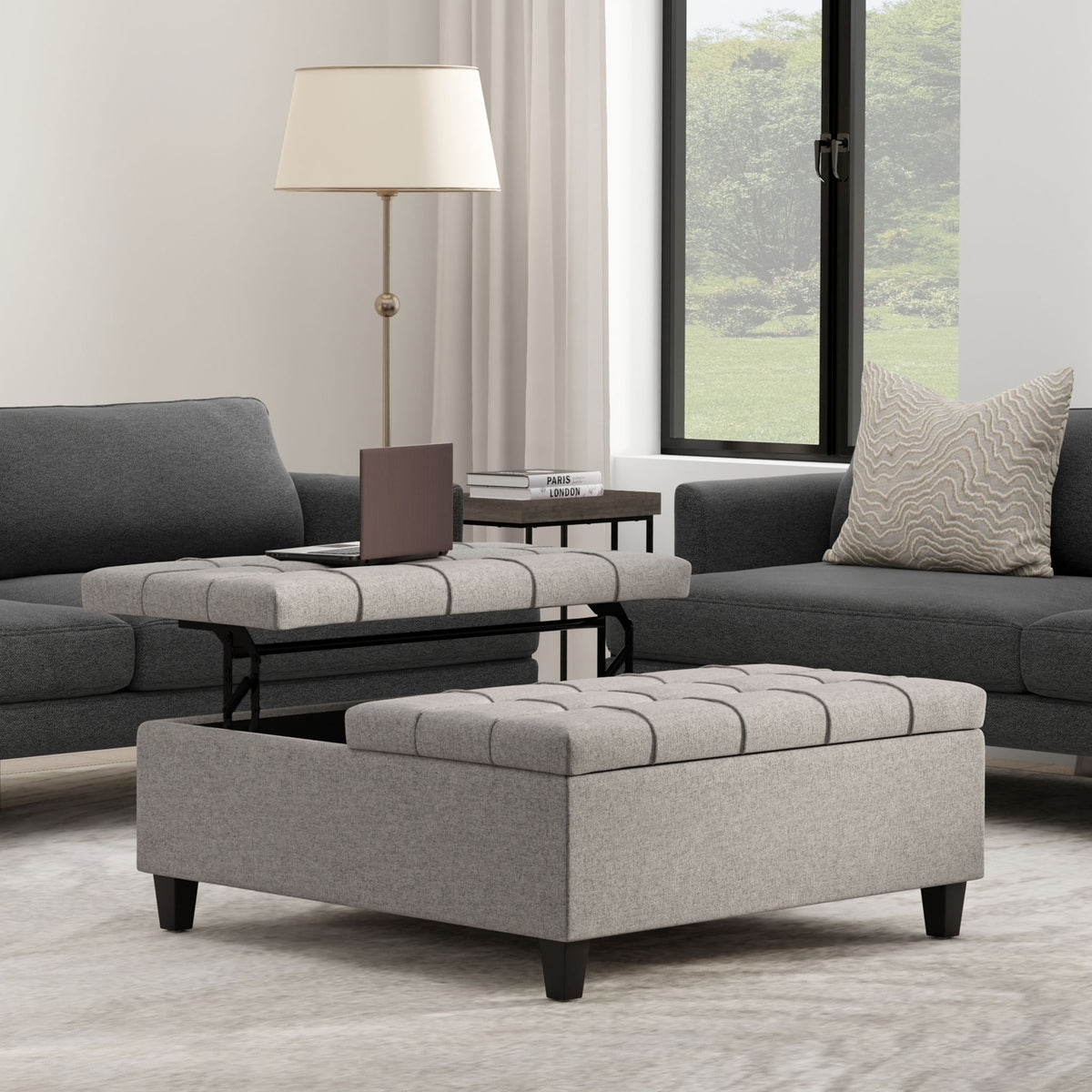 Harrison - Large Square Coffee Table Storage Ottoman - Gray