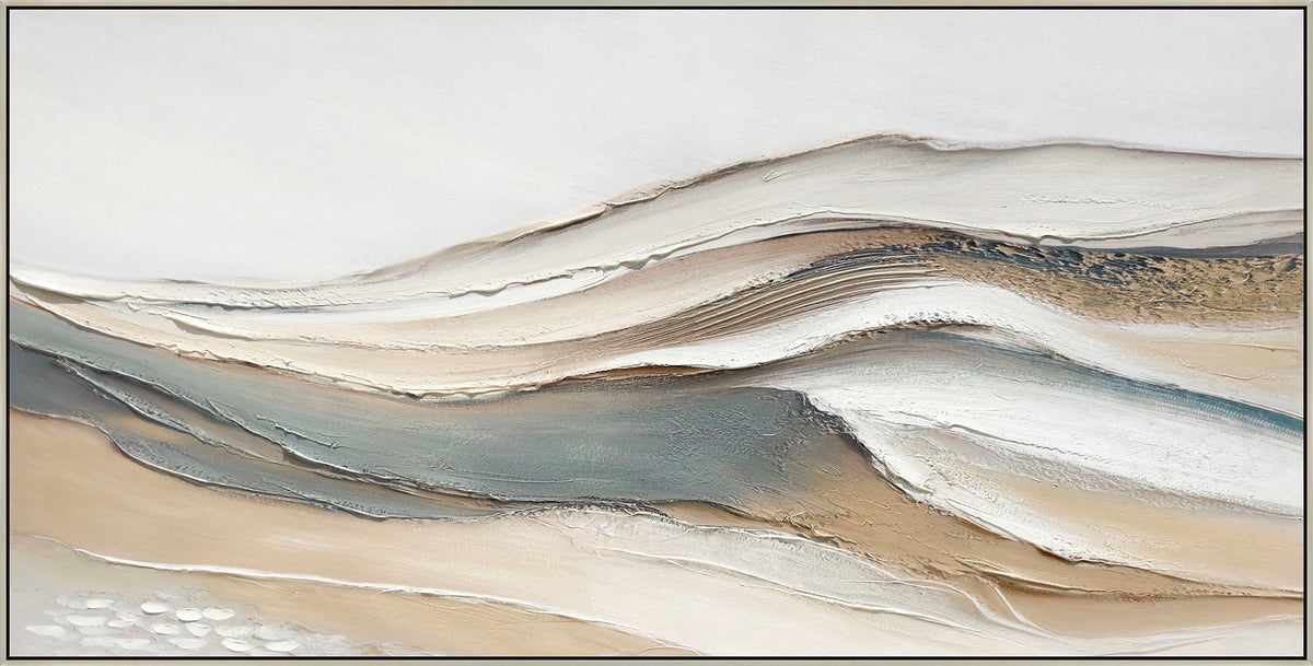 "Calming Flow" Hand-Embellished Canvas In Frame - Earth Tones / Blues / Beige
