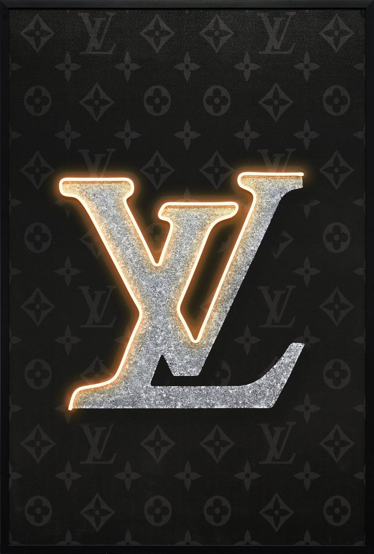Luminous Monogram Hand-Embellished LED Canvas In Frame - Black / Silver