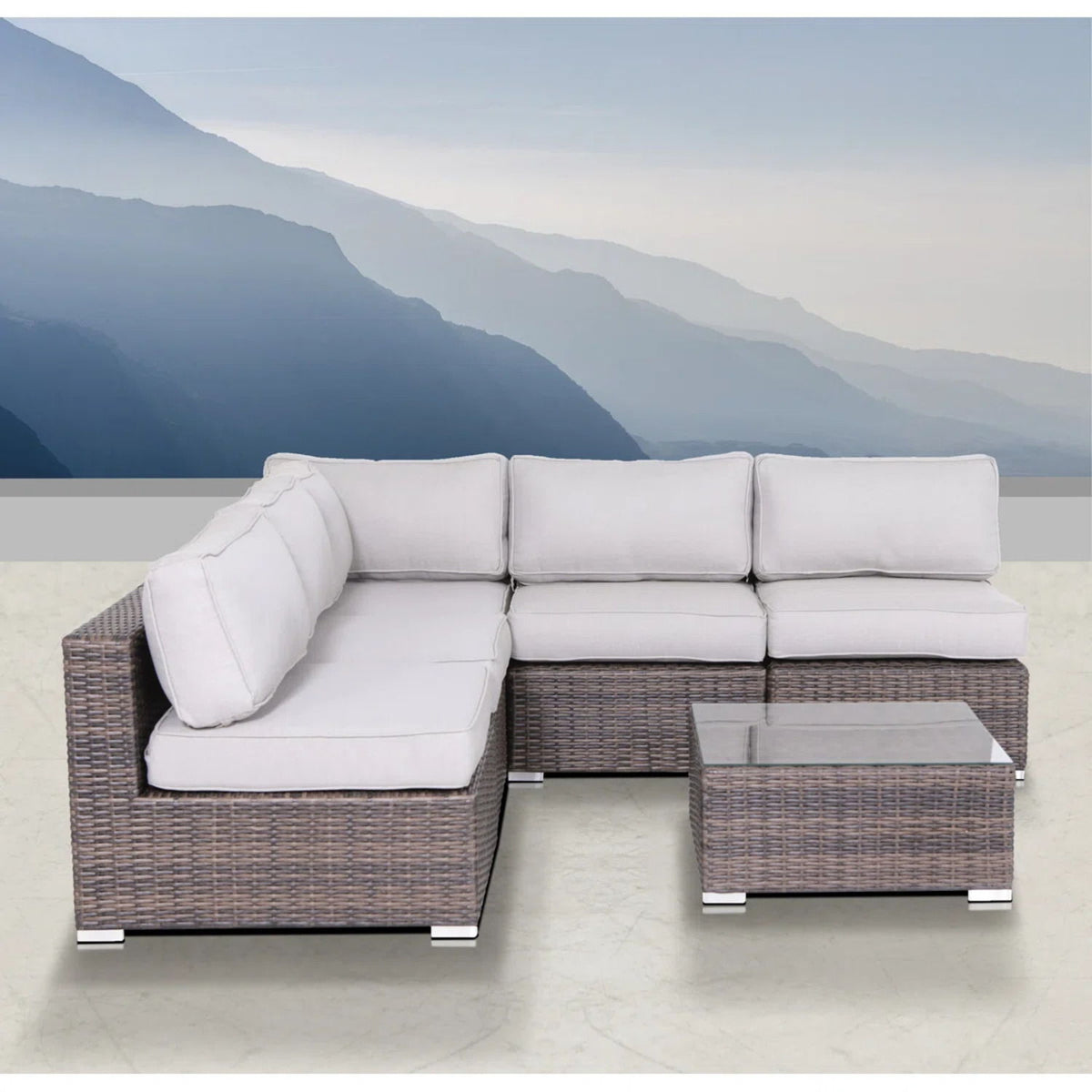 4 Person Seating Set With Cushions - Brown / Gray